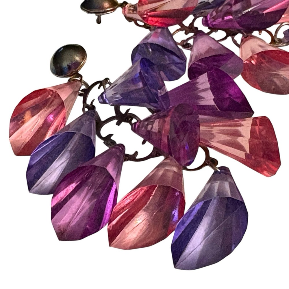 Pink Purple Statement Dangle Earrings Vintage Drop Cha Cha Chunky Translucent - Picture 6 of 15